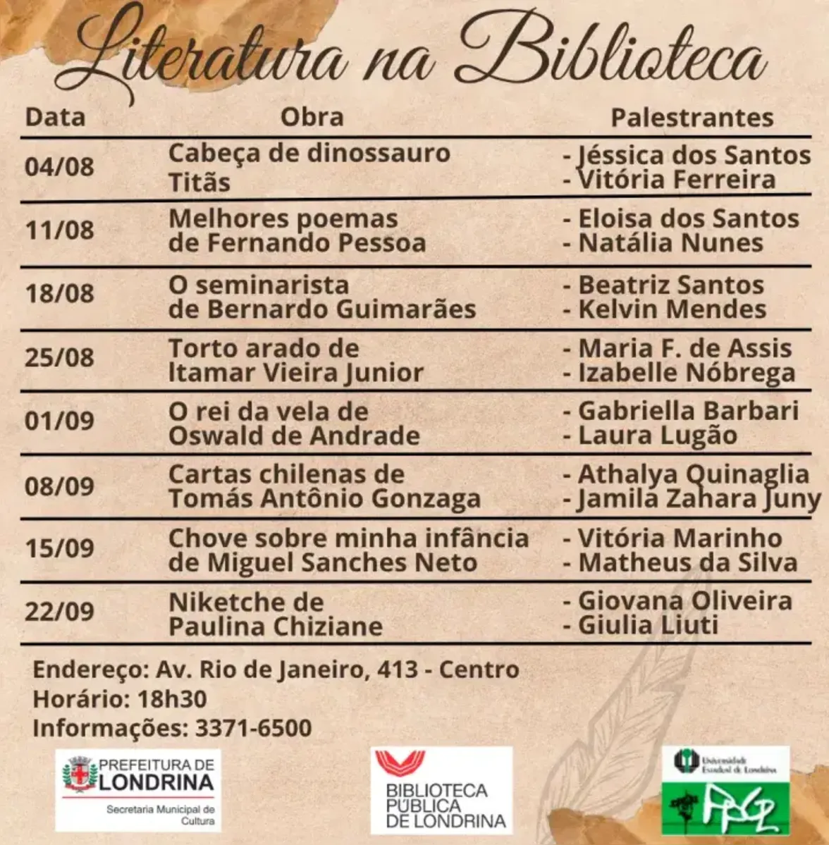 Imagem ilustrativa da imagem Biblioteca inicia discussão sobre obras literárias do Vestibular da UEL