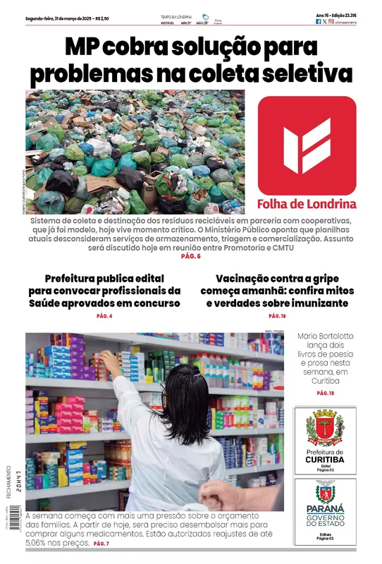 Imagem ilustrativa da imagem Capa do dia 31/03/2025
