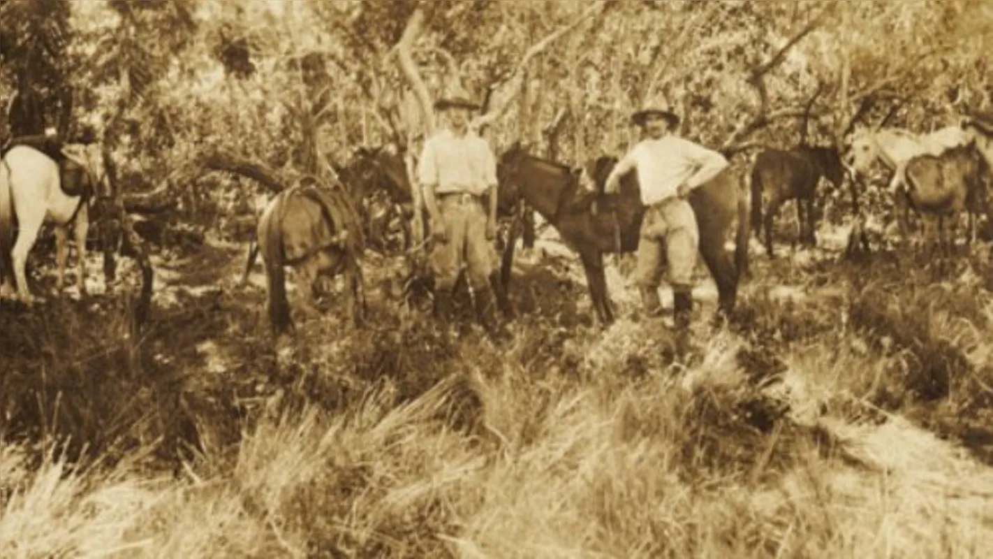 O coronel Fawcett com seu filho Jack e Raleigh Rimmel, com quem ele fez expedições na Amazônia