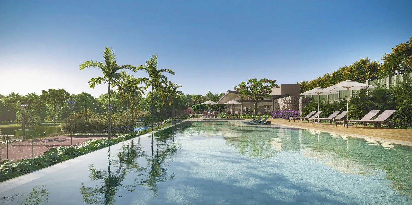 Área de lazer completa, com piscinas, pista de caminhada, entre outros