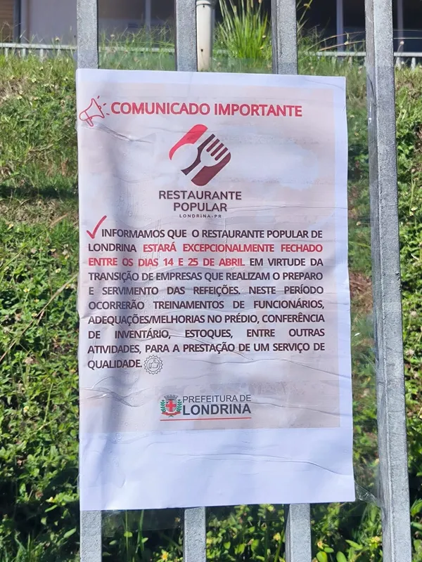 Imagem ilustrativa da imagem Restaurante Popular ficará fechado por mais duas semanas