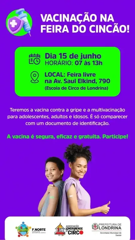 Imagem ilustrativa da imagem Vacinação contra gripe será realizada na Feira do Cincão neste domingo