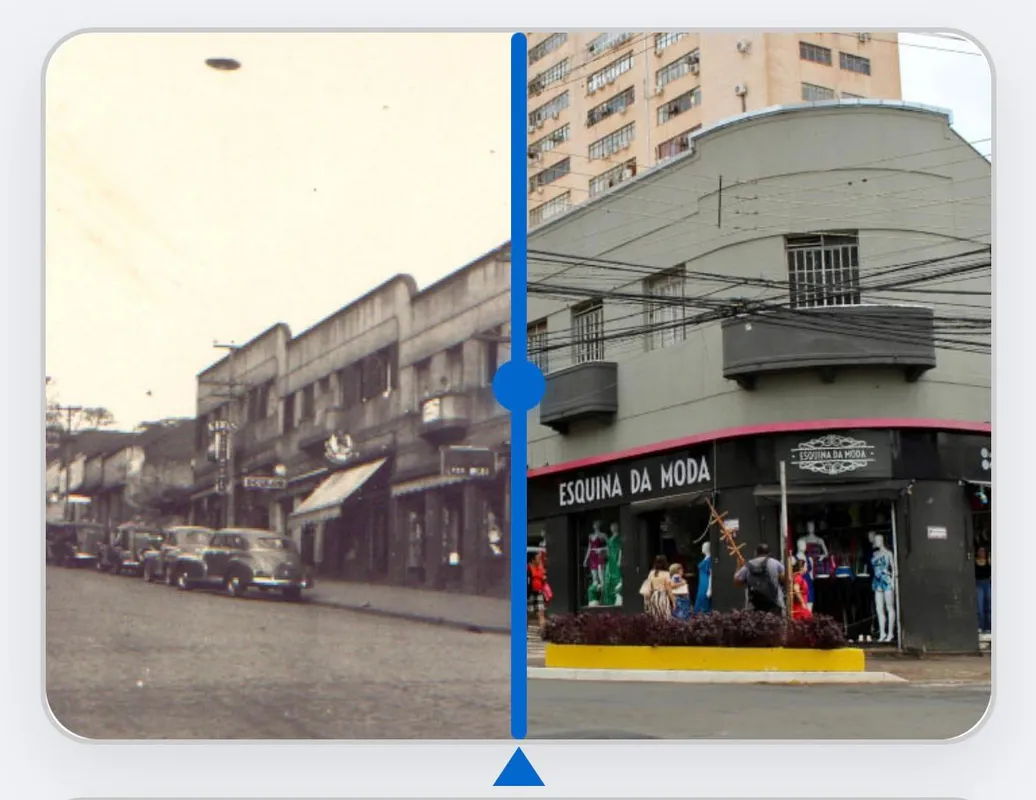 Cruzamento da Avenida Rio de Janeiro com a Rua Sergipe, Esquina da Moda, em frente ao Museu de Arte, na década de 1950 e hoje