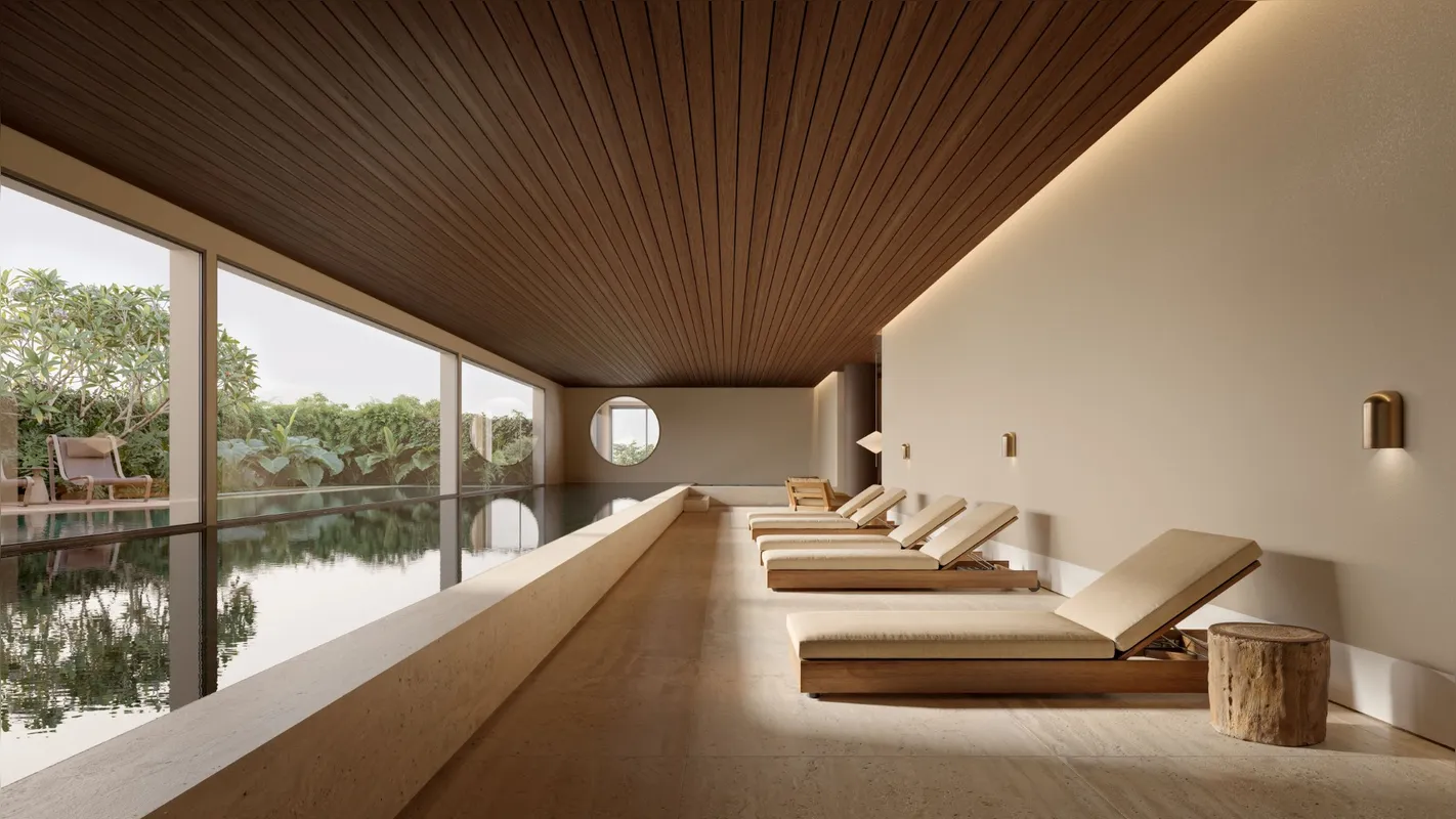 Casa’Horizonte: piscinas interna e externa se conectam visualmente