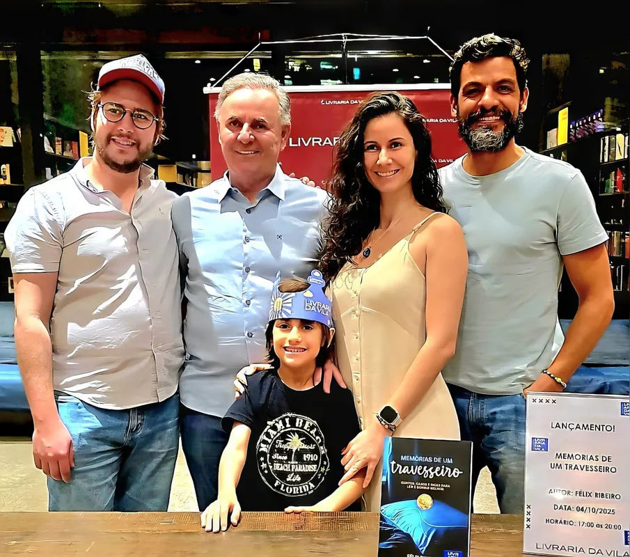 Felix Ribeiro com os netos João Guilherme, Emanuel, a filha Andrea Ribeiro Gonçalves e o genro Claudio L. Gonçalves Ribeiro