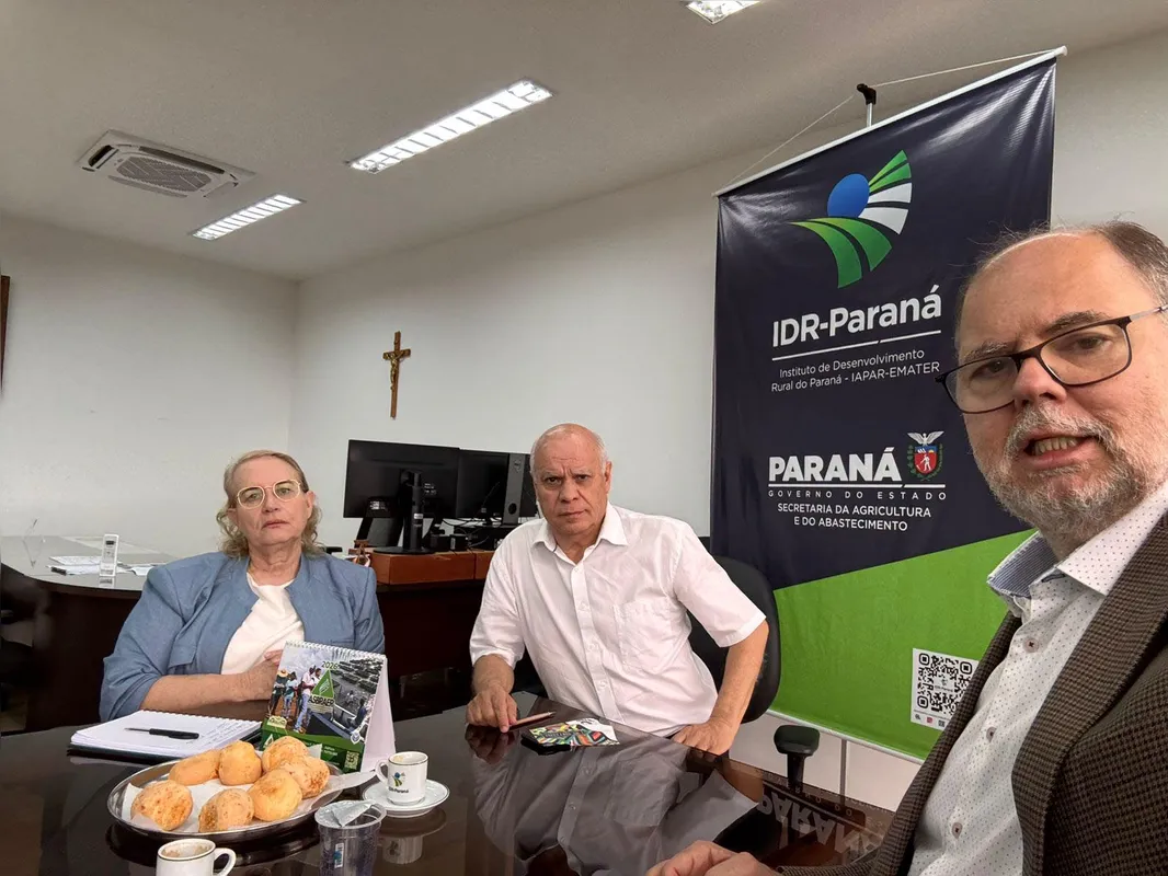 Vânia Cirino, Natalino de Souza e Alex Canziani em reunião nesta quarta-feira (17)