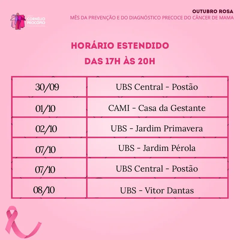 Imagem ilustrativa da imagem UBSs de Cornélio ampliam atendimento para Campanha do Outubro Rosa