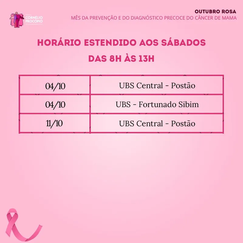 Imagem ilustrativa da imagem UBSs de Cornélio ampliam atendimento para Campanha do Outubro Rosa