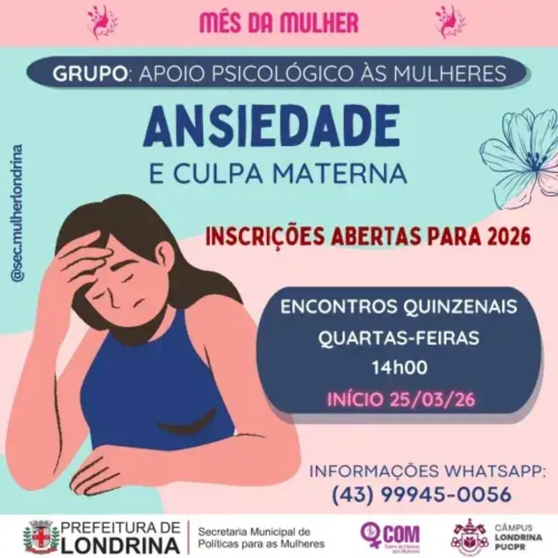 Imagem ilustrativa da imagem Grupo de apoio psicológico às mulheres realiza encontro nesta quarta em Londrina