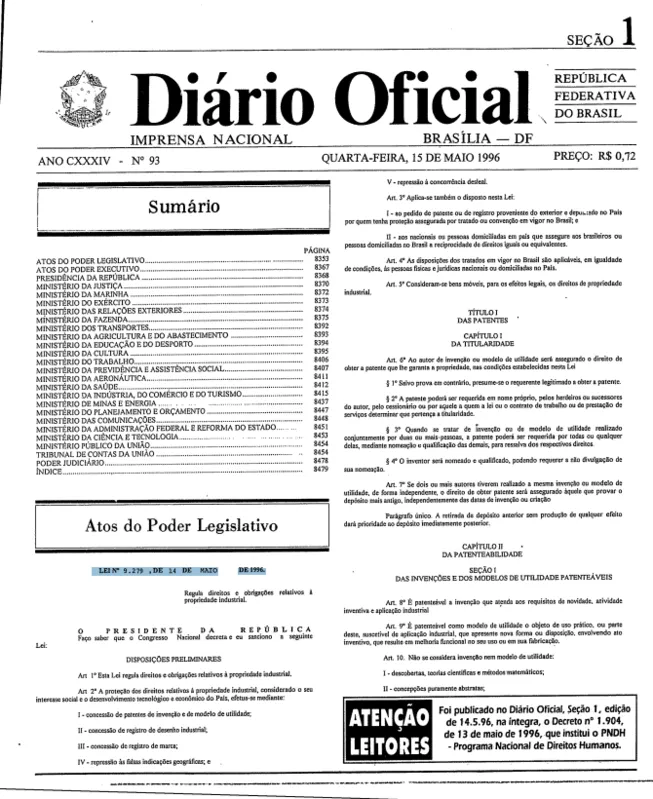 Diário Oficial de 15 de maio de 1996