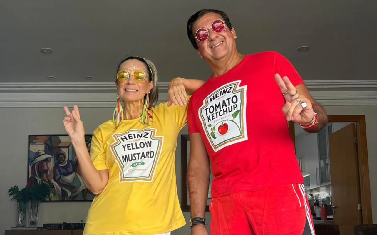 Cristina Rosa Conte e João Alberto Penteado planejam as fantasias juntinhos, como a dos inseparáveis mostarda e ketchup