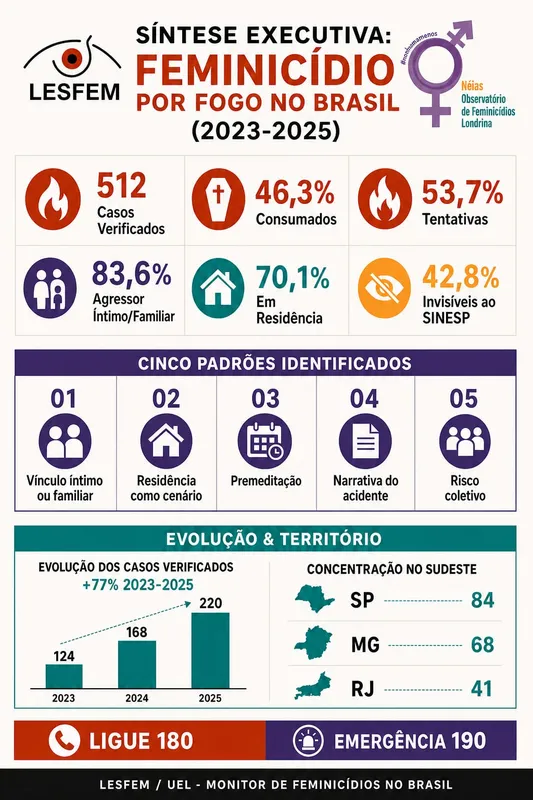 Imagem ilustrativa da imagem Feminicídios com fogo cresceram 77% no país, aponta Lesfem/UEL e Néias