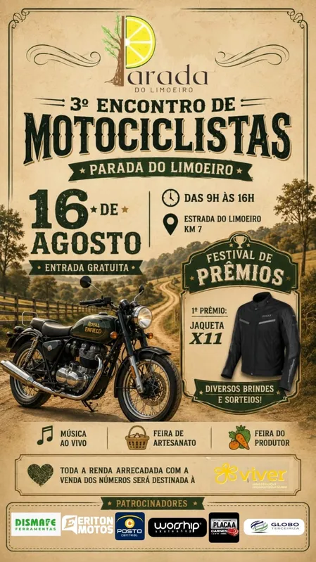 Imagem ilustrativa da imagem Estrada do Limeiro recebe encontro de motociclistas neste domingo