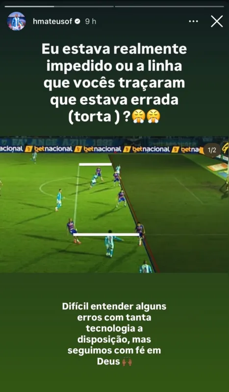 Hebert compartilha imagem do gol anulado e reclama nas redes sociais