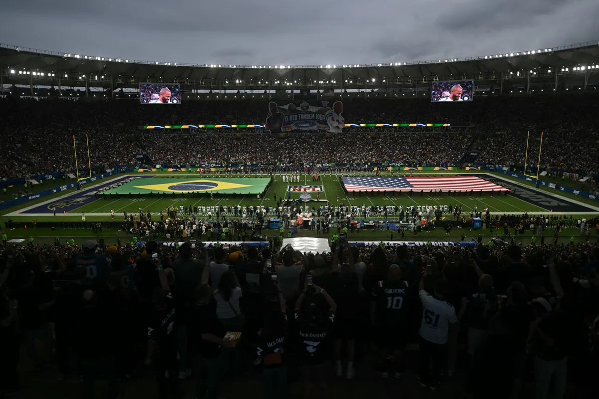 General view ahead of the NFL match between the Dallas Cowboys and the Baltimore Ravens at the Maracana Stadium in Rio de Janeiro, Brazil, on September 27, 2026. (Photo by MAURO PIMENTEL / AFP)