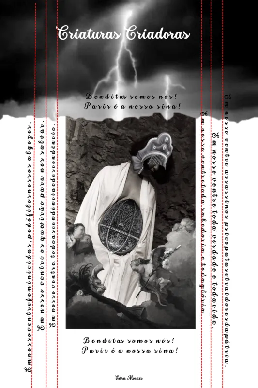 "Criaturas Criadoras", colagem digital em papel algodão com fios vermelhos, 40 x 60 cm: obra de Edra Moraes vencedora da categoria Artes Visuais do Concurso Belo 2026