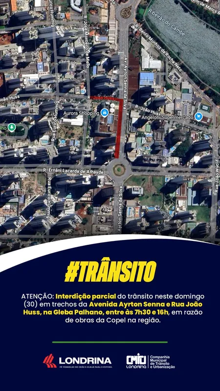 Imagem ilustrativa da imagem Obra da Copel interdita vias da Gleba Palhano no domingo